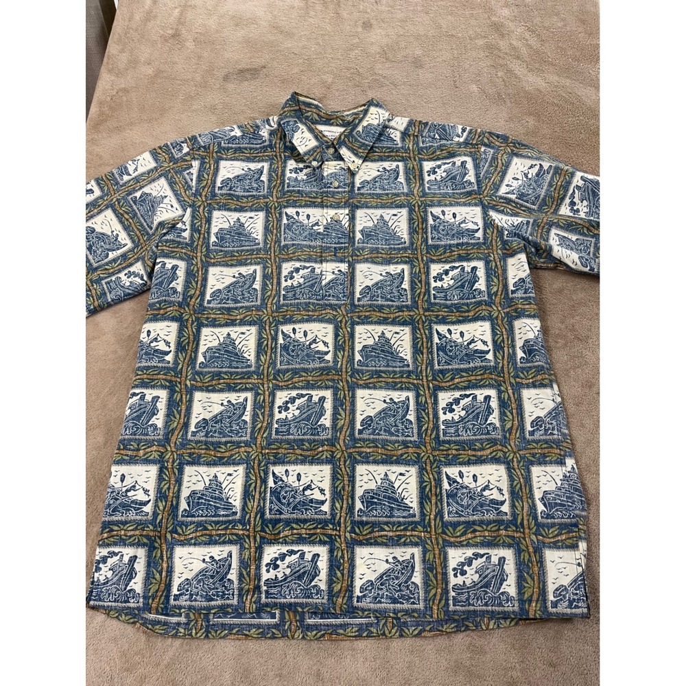 Vintage Dietrich Varez Collection by Reyn Spooner Hawaiian Shirt Men L Blue AOP